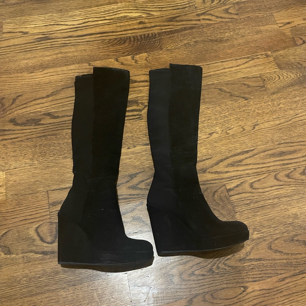 Stuart Weitzman Suede  Black Over The Knee Wedge Boots